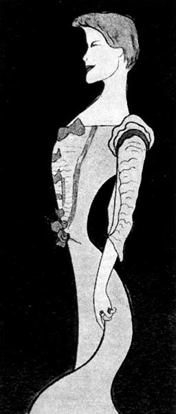 8. Леонетто Каппьелло, Марте Брандес. Эскиз. В конце XIX века широкие юбки снова исчезли, но грудь и талия по-прежнему туго шнуровались
