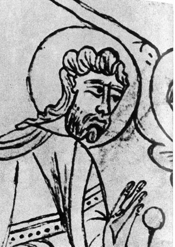 521. Кодекс I века н. э. Музей в Вике. Христос изображен с длинными волосами, покрывающими шею и спину. 