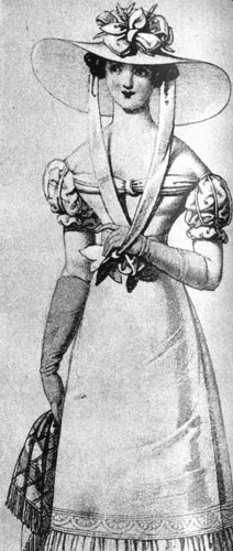640. «Винер Моден», 1822 г. Широкополая шляпа с неизбежными цветами и лентами. 