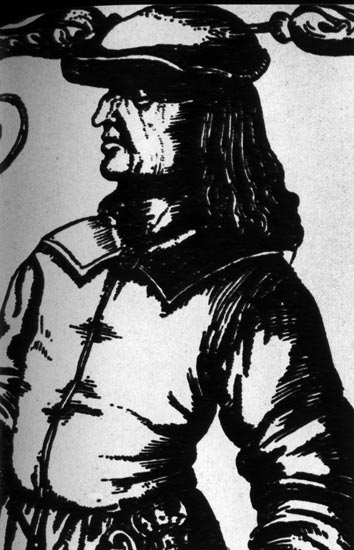 668. Анонимный мастер, Нюрнбергский купец. Гравюра, 1610 г. Широкий отложной воротник на жакете без украшений соответствует простому стилю одежды. 