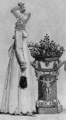 796. «Костюм паризьен», 1814г. Шляпа а ля Памела, платье из перкалевой ткани. 